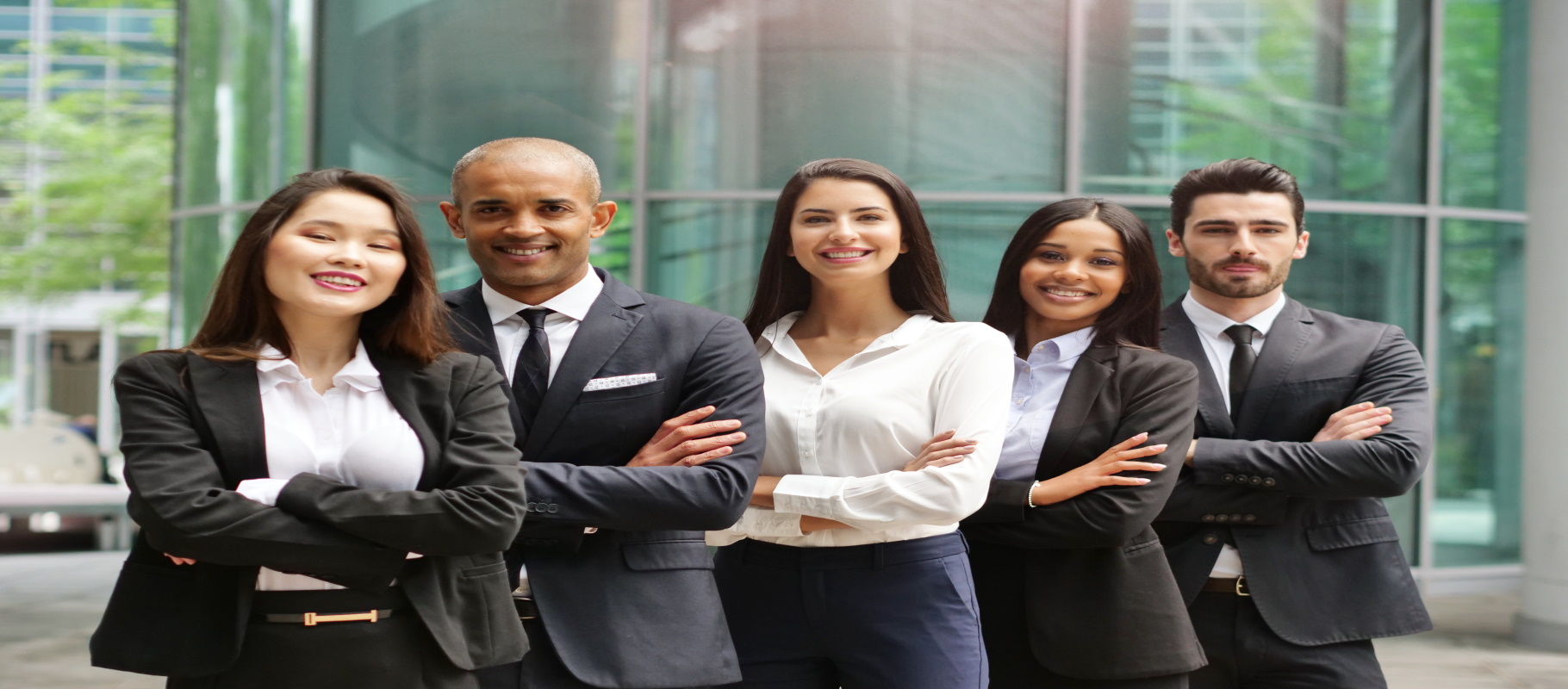 Two men and three woman are standing in the city park, posing for a portrait - Meredith Law Firm - Bankruptcy Lawyers - Myrtle Beach, SC